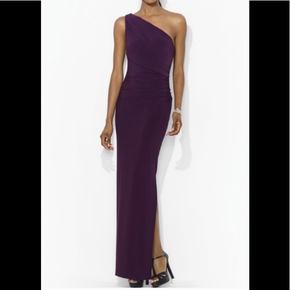 Ralph Lauren Asymmetrical/One Shoulder Plum Gown - Picture 6 of 7
